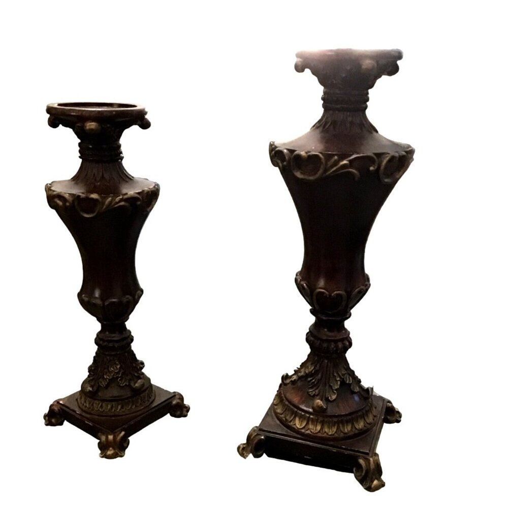 SET OF 2 BROWN CONTEMPORARY CLASSIC PILLAR CANDLE HOLDERS - Picture 6 of 7